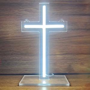 Jesus Cross Personalized Neon Sign for Wall Decoration Dimmable LED Neon Sign Bedroom Wall LED Sign Church Prayer Room or Christian Store Faith Christ Memorial Place 9.5x5.5 Inch, White