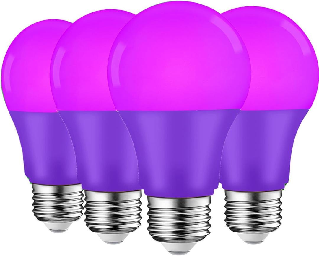 4 Pack LED Purple Light Bulbs - A19 9W(60W Equivalent) E26 Base LED Purple Light Bulb for Party Decoration, Porch, Halloween Christmas Wedding, Home/Holiday Lighting, Decorative Illumination