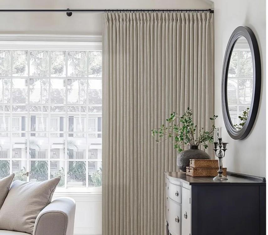 Extra Wide Taupe Linen Curtain 96 Inches Long 70 Inch Wide for Living Dining Room Pinch Pleated Drapes for Patio Sliding Glass Door Hooks Rings Sheer Privacy Curtain 72x96 1 Panel Burlywood Birch