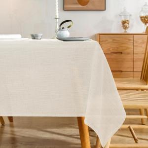 Natural Linen Textured Square Tablecloth, Slubby Lightweight Table Cloth 60 x 60 Inch, Water Resistant Stain Resistant Farmhouse Burlap Table Cover for Kitchen Dining Room