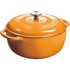 Lodge 7.5 Quart Enameled Cast Iron Dutch Oven with Lid  Dual Handles  Oven Safe up to 500 F or on Stovetop - Use to Marinate, Cook, Bake, Refrigerate and Serve  Apricot