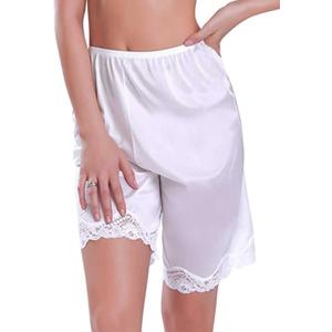 Women Culotte Half Slips Satin Bloomer Pettipants Under Dresses Lace Trim Pants Elastic Waist Liner Slip Shorts (3X-Large, White)
