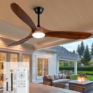 60 Inch Outdoor Ceiling Fans with Lights and Remote,3 Blades Wood Propeller, Quiet DC Motor,Dimmable Outdoor Ceiling Fans for Patios,Farmhouse,Living Room,Bedroom, Indoor,Walnut