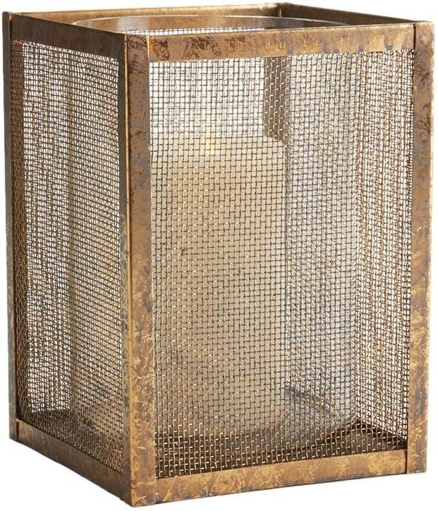 MY SWANKY HOME Contemporary Minimalist Gold Mesh Cage Candle Holders Square Pillar Hurricanes (Small - 10"H)