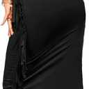 Vrtige Women's 2 Piece Outfits Halter Sleeveless Crop Top and Fringe Bodycon Maxi Skirt Set (Black, XXL)