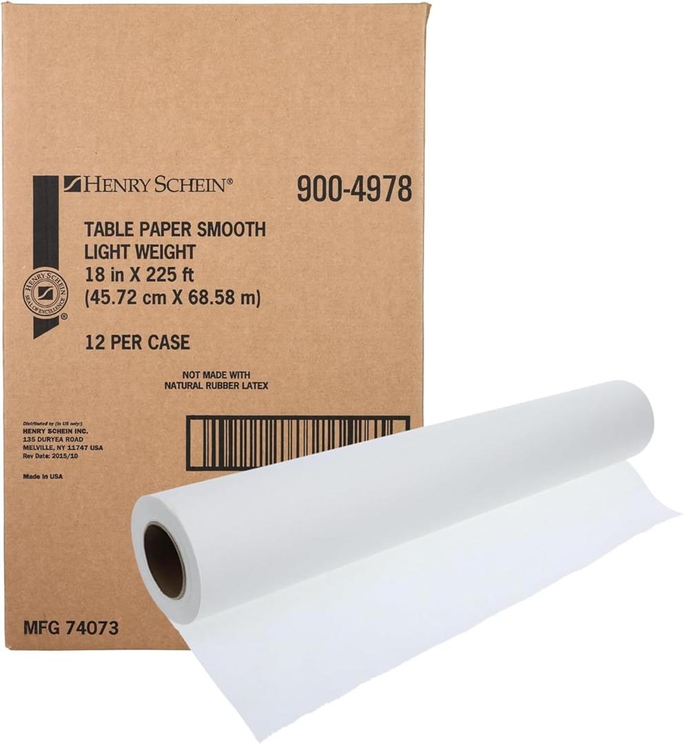 Exam Table Paper, 12 Rolls/Case, 18"x225", Lightweight Smooth, White, Latex-Free  Ideal for Medical and Dental Offices