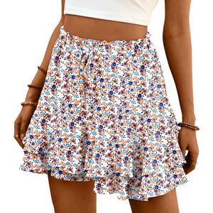 Lepunuo Flowy Shorts for Women Boho Ruffle Tiered Skorts Summer Skorts | High Waist Casual Shorts,Floral Skort,Double-Layer, Mini Skirt S