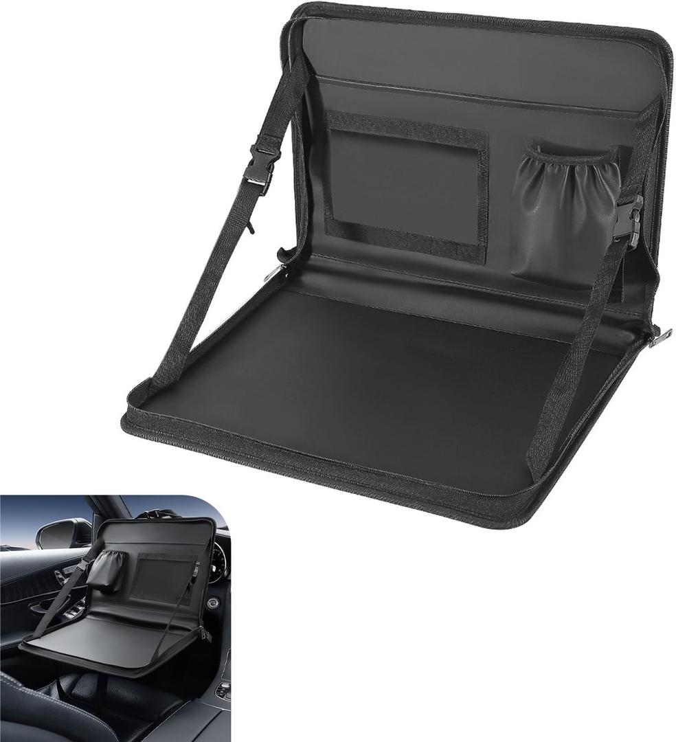 Downhill 1 PC 3 in 1 Steering Wheel Eating Tray, Multifunctional Back Seat Laptop Desk Bag, Leather Headrest Food Table Organizer, Universal for Most Cars, Trucks, SUVs (Black)