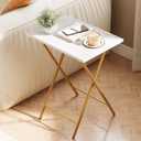 Folding TV Tray Table, Portable Foldable TV Dinner Tray on couch, Space-Saving Snack Serving Sofa Side Table, Easy to Fold Stable TV Trays for Living Room, Bedroom, Small Spaces (White Marble + Gold)