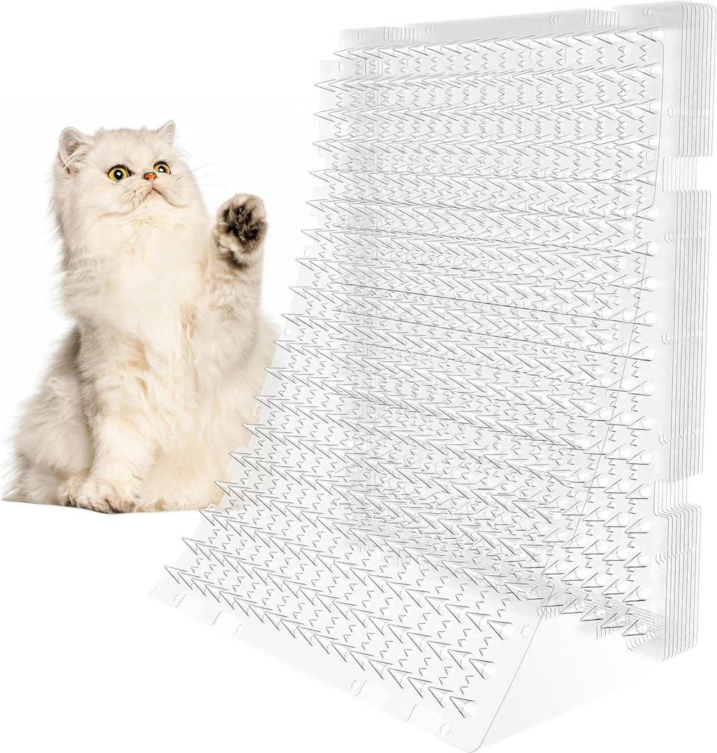 Scat Mat for Cats 16 x 13 Inch, 10 Pack Clear Cat Deterrent Mats with 1 Inch Spikes & 50 Stickers, Indoor Outdoor Pet Training Pads to Keep Cats Off Sofa, Counter, Garden & Car