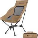 MOON LENCE High Back Folding Camping Chair, 330lbs Portable Compact Chair with Wide Seat & Ergonomic Back Support (Khaki)