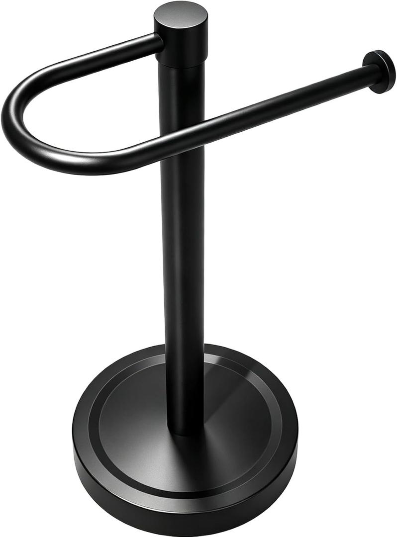 Heavy Duty Towel Holder Stand, Stainless Steel Hand Towel Holder Rack for Bathroom Countertop, Weighted Base C-Shape Free Standing Towel Bar for Bathroom Kitchen Countertop, Matte Black