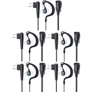 commountain Earpiece w/Mic Compatible with Motorola Walkie Talkies & Radios R2 CP100D CP185 CP200D CP200 CLS1410 CLS1110 BPR40 BPR40D RDU4100 RMU2040 and More, G Shape Earhook Headset, 2 Pin, 5 Pack