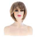 Women Light Brown Wig Short Bob Wig with Bangs Synthetic Modern Cosplay Hair Wig