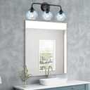 MELUCEE 25 Inch 3-Light Bathroom Light Fixtures Black
Vanity Lights with Blue Striped Swirl Glass Shade, Mid-Century Modern Bathroom Vanity Light Over Mirror