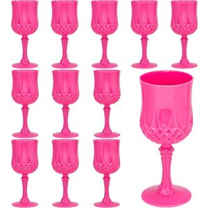 Plastic Vintage Wine Glasses 7OZ Plastic Goblets Vintage Drinking Glasses 12PCS Retro Wedding Glassware Water Goblets Reusable Drinking Cups for Party,Reception,Celebration,Bar,Whiskey(Rose Pink)