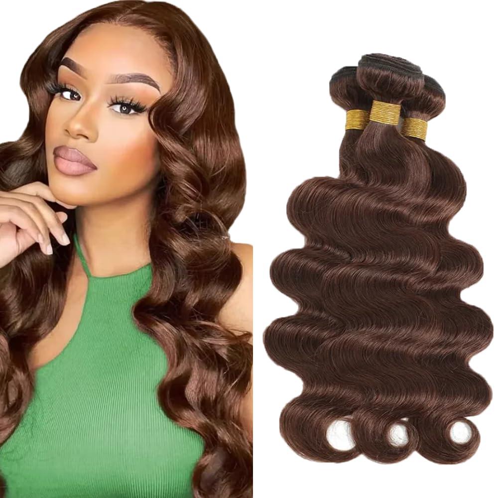30 32 34 inch Color #4 Human Hair Bundle Chocolate Brown Body Wave 3 Bundles 10A Real Brown Body Wave Human Hair Extensions #4 Color 150g