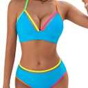 BMJL Sexy Bikini Sets for Women Color Block Two Piece Swimsuit Push Up Triangle Top Cheeky Mid Rise Bottom Bathing Suit (Small, Blue)