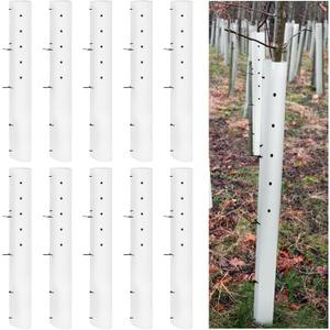 Pushglossy 10 Pack 24 Inch Tree Seedling Sapling Grow Tubes Standard Vented Seedling Protectors Split Tree Grow Protector with Releasable Zip Tie Plant Shelter for Cuttings Outdoor (White)