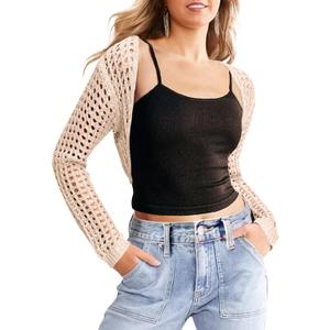 Saodimallsu Womens Crochet Bolero Shrug Sweaters Cropped Lightweight Cardigan Long Sleeve Mesh Knit Y2k Crop Tops (M)