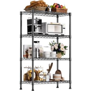 1000 lbs Storage Shelving Steel Heavy Duty 4-Tier Utility Shelving Unit Steel Organizer Wire Rack for Home,Kitchen,Office,Black (13.7" D x 23.6" W x 53.4" H)