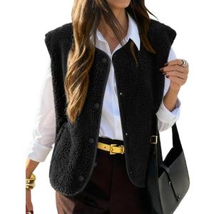 KIRUNDO Women's Fall Winter Fleece Vest 2025 Trendy Sleeveless Sherpa Jacket Button Down Open Front Fuzzy Warm Outerwear (Blue)