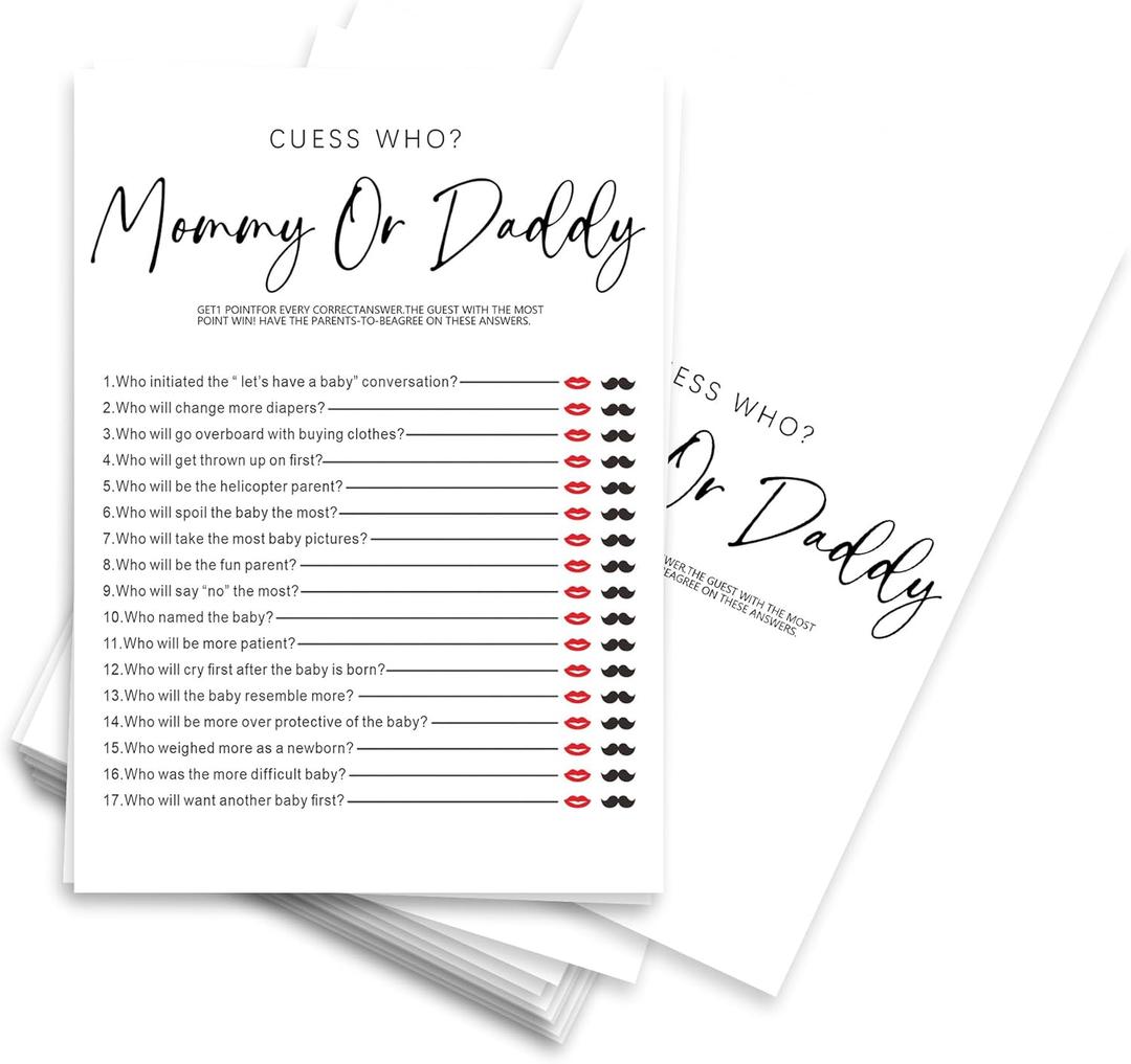 Minimalism White Baby Shower Game Kit - 30 Game Cards for Boy Girl, Gender Reveal Games, Baby Shower Party Favors (5 X 7 Inches)- B06