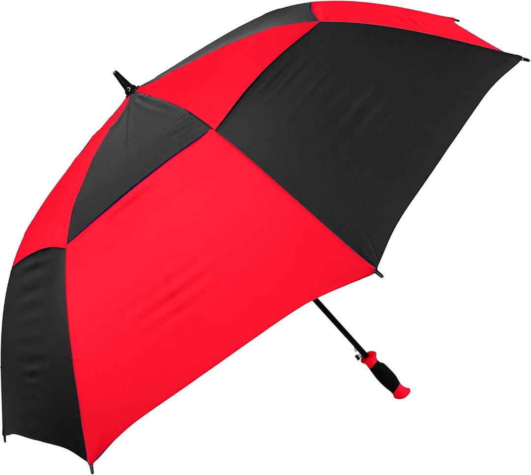 The Checkerboard 62" Vented Large Oversize Auto Open Windproof Golf Umbrella for Rain, Strong Fiberglass Ribs Waterproof Portable Golfing, Heavy Duty Umbrella for Men & Women (Red/Black)