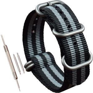 Men's Nylon Watch Band Strap Replacement(18 19 20 21 22 23 24 25 26 28mm) (Black/Grey)