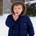 ADUKIDE Little Boys Puffer Jacket Size 12-24 Months Toddler Navy Blue Fleece Coat with Bear Ear Cozy Winter Clothes for Baby 1-2T