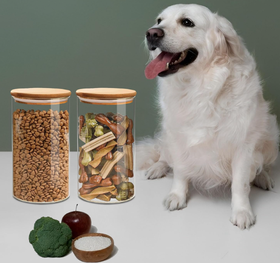 VIEWELLD 1.5 Qt Round Glass Storage Containers with Lids, Clear Food Storage Container Jar with Sealing Bamboo Lid for Noodles Flour Cereal Rice Sugar Tea Coffee Beans, Round Set of 2