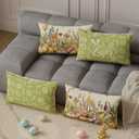 Bunny Ears Eggs Wildflowers Easter Lumbar Pillow Cover Pillow Cases Set of 4 Decorations for Farmhouse Home Sofa Couch Cushion Cover Party Holiday Decor 12x20 Inch