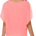 Neineiwu Women's Summer Dressy Casual Chiffon Tops Short Sleeve Blouses | Batwing Short Sleeves, Two-layer Design, Not See-through, Elastic Waistband, Lightweight, Crew Neck, Dressy-looking (Pink, XL)