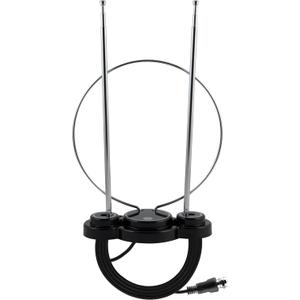 GE Traditional Rabbit Ears Indoor Black TV Antenna, 15 inch Extendable Dipoles and Circular Loop, Tabletop Antenna, Digital, HDTV Antenna, Smart TV Compatible, 4K 1080P VHF UHF, Compact Design, 33676 Rabbit Ear Antenna