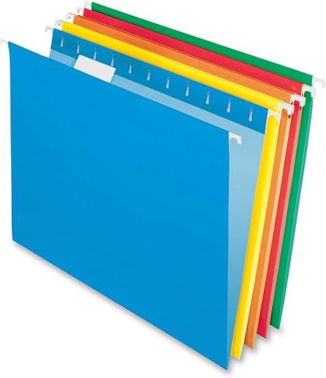 Pendaflex Hanging File Folders, Letter Size, Assorted Colors, 1/5-Cut Adjustable Tabs, 25 Per Box (81663)