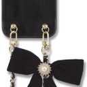 Crossbody Case for iPhone 15 Pro Max with Gold and Vegan Leather Woven Detachable Chain - Black