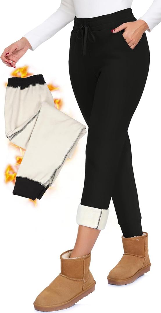 Fleece Lined Joggers for Women-Winter Thermal Women's Sweatpants Thick High Waisted Ski Hiking Running Pants S-2XL (Medium, 1-1 Pack Black)