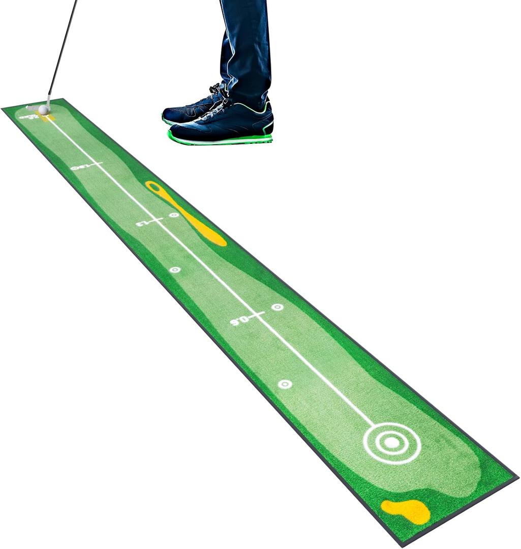 Golf Putting Mat Indoor & Outdoor Professional Practice Putting Green Mat with Distance Marker Anti Slip Backing Golf Accessories Portable Training Matt