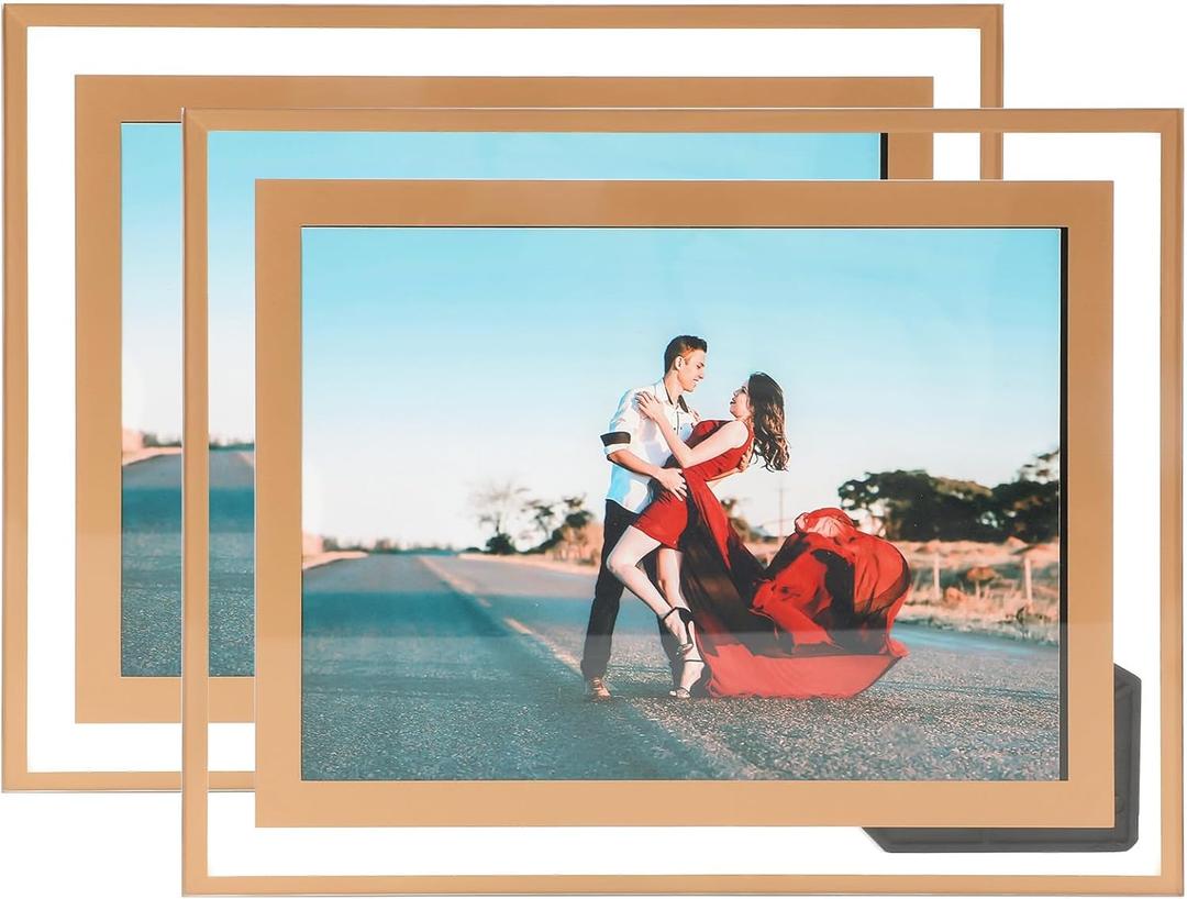 5"7" Picture Frame, Gold Glass Photo Holder, 2 Pack, Tabletop Use or Wall Mouted, Vertical or Horizontal, Classy For Children's Day, Birthday or Wedding