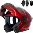 Adult Modular Motorcycle Helmets, DOT Approved Flip up Dual Visor Full Face Helmet for Men Women Moto ATV UTV Snowmobile ADV Four Wheeler Street Bike with Gloves & Mask (Red, L)