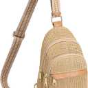 RFID Straw Summer Purses for Women 2025 Woven Sling Bag Fanny Packs Cross body for Everyday Beach Travel Vacation Essentials (Weaving Khaki Color)