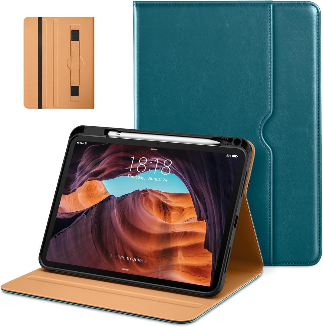 DTTO for iPad (A16) 11th Generation Case 11 Inch 2025, iPad 10th Generation Case 10.9 Inch 2022, Premium Leather Business Folio Stand Cover with Pencil Holder - Auto Wake/Sleep, New Teal