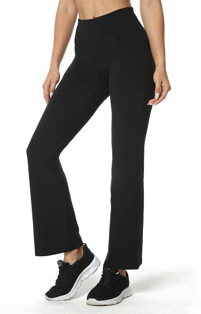 Houmous Inseam Women's Cotton Bootcut Pants Inner Pocket(Regular-31 Inseam-Black, 4 Pockets, XX-Large)