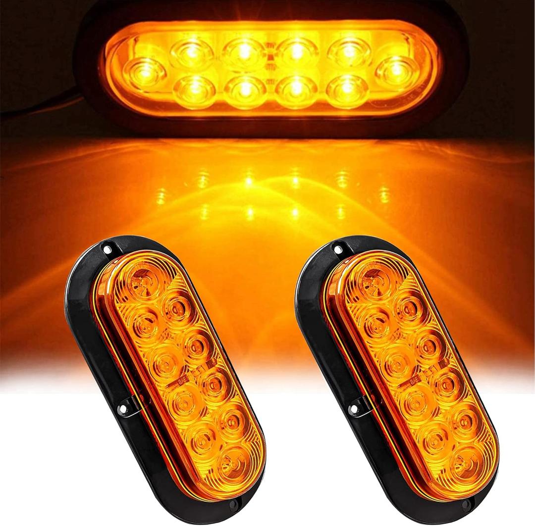 2Pcs Waterproof 6in Oval Sealed Turn Signal Light Front Rear Amber Side Marker Light Trailer Tail LED Light Kit for Pickup Truck Trailer Bus Caravan RV UTV ATV Boat Camper Van Golf Cart