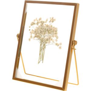 Fumwase 6 x 8 Elegant Gold Floating Picture Frame Tabletop Artwork Photo Frames Glass Picture Frame for Dried Flowers Tiny Pressed Flowers Vintage Style and Real Glass Photo Frame (Gold, 6 x 8)