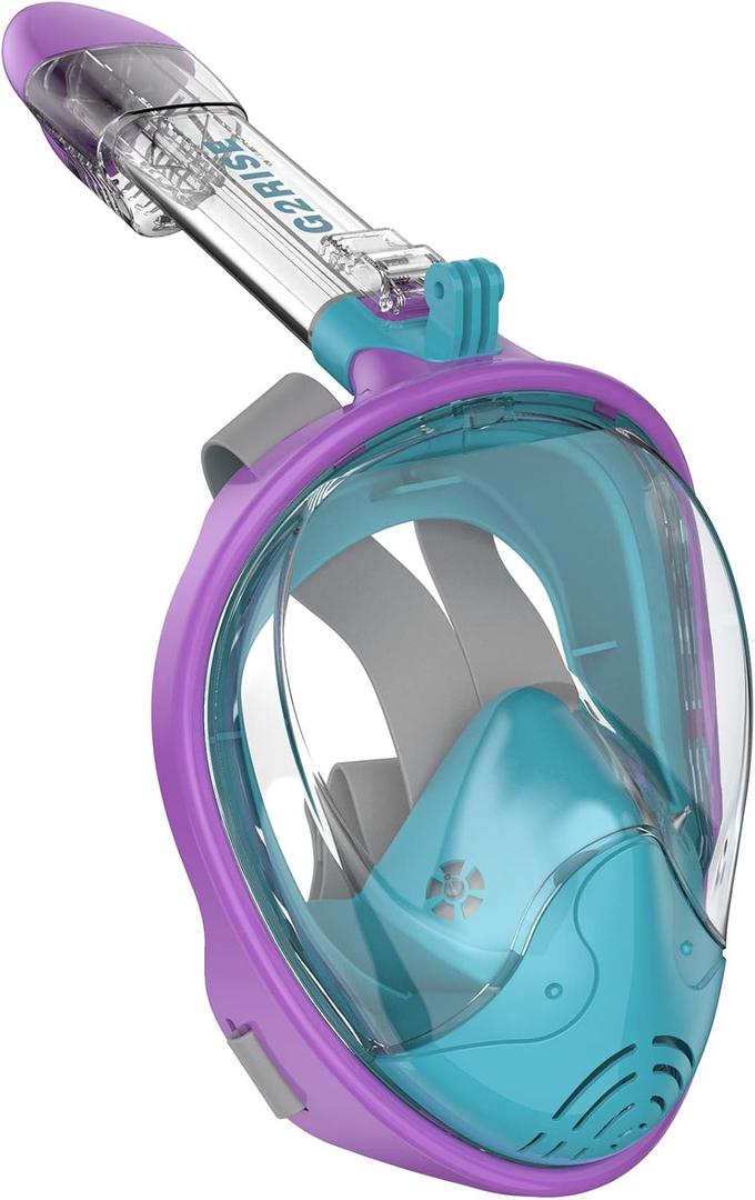 G2RISE Full Face Snorkel Mask Adults Snorkeling Set Gear for Kids with Detachable Camera Mount, Safe Breathing, Anti Fog Anti Leak (X-Small, Purple Blue)