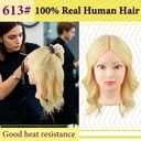 16" 100% Blonde Real Human Hair Mannequin Head Training Practice Head with Clamp Holder for Hairstyle Design (613#)