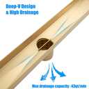 12 inch Linear Shower Drain with Removable Square Hole Panel by Using Brushed 304 Stainless Steel Process, Linear Drain Equipped with Adjustable Feet and Hair Strainer(Brushed Gold Color)