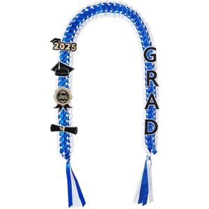Graduation Leis 2025 Money Ribbon Leis for Graduation 48inch Braided Graduation Necklace for High School,College Graduation Party Gifts,Blue and White