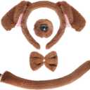 Jmkcoz 4 Pieces Animal Puppy Dog Costume Set Brown Puppy Dog Ears Headband Tail Nose Bowtie for Halloween Cosplay Dress Up Party